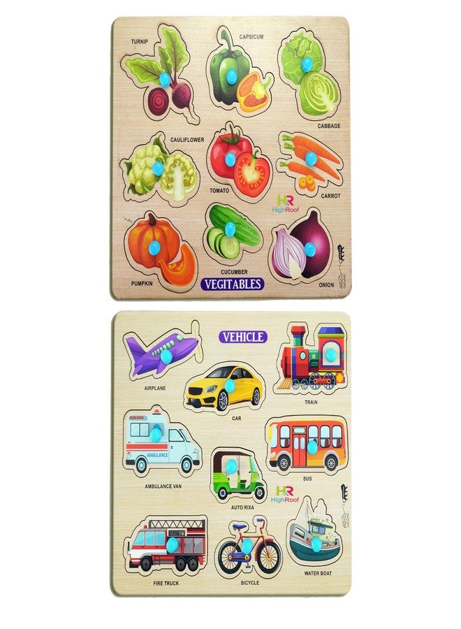 HIGHROOF® Kids Fort Pre Nursery Educational Jigsaw Puzzles for Adults Kids Learning Toys Kit Board Game 2 pcs Set of Vegetables & Vehicle Educational Toy - Image 1